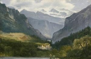 Vue Presumee De La Vallee De Wengen Avec La Jungfrau by Jules Louis Phillipe Coignet