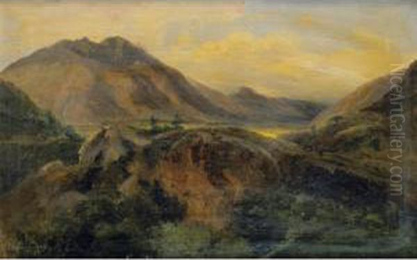Bagneres De Luchon, Pyrenees 
[jules-louis-philippe Coignet, View Of Bagneres De Luchon, Pyrenees; Oil
 On Canvas, Located And Dated Bagneres De Luchon 1833.] - view 1