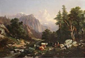 Paturage Dans Unevallee Des Alpes by Jules Louis Phillipe Coignet