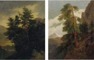 'stand Of Pines On A Rocky
Outcropping' And 'pine Tree On A Hillside A Snow
Covered Mountain Beyond by Jules Louis Phillipe Coignet