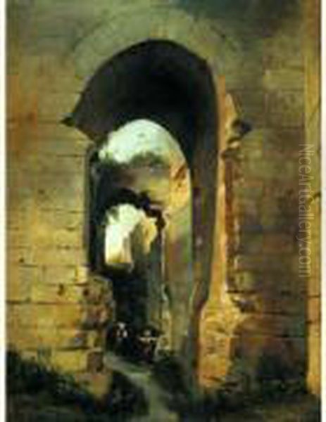 Jeunes Paysannes Dans Les Ruines D'un Porche Antique - view 1