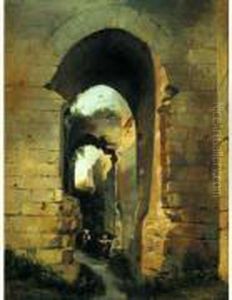 Jeunes Paysannes Dans Les Ruines D'un Porche Antique by Jules Louis Phillipe Coignet