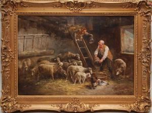Monkey
And Sheep In Stable