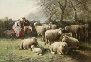 Farmer And Farmer's Wife With Sheep by Jan David Col