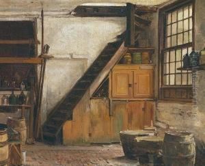 Ascribed To: Cellar Interior With A Window, Staircase And Barrels