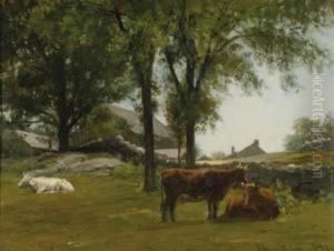 New England Farm With Cattle Resting by Joseph Foxcroft Cole