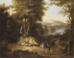Hunters In A Landscape by Thomas Cole
