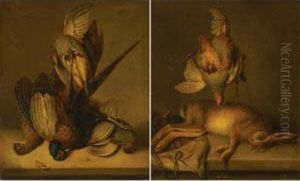 Still Life With Braces Of Pheasants And Partridges On A Stone Ledge by A. Coleman