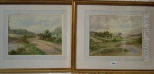 Country Landscapes With Cottages, River And A Lake