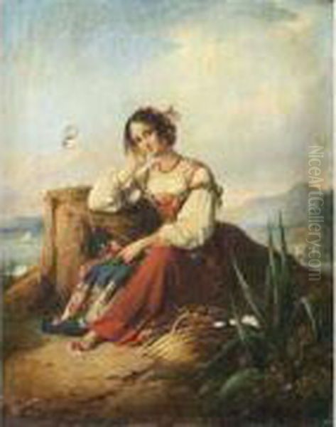 Jeune Femme D'ischia Pensive, Devant Le Golfe De Naples - view 1