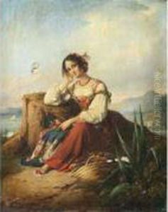 Jeune Femme D'ischia Pensive, Devant Le Golfe De Naples Jeune Femme D'ischia Pensive, Devant Le Golfe De Naples
