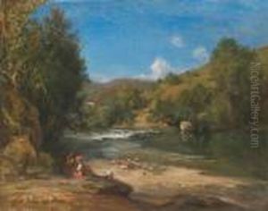 Lavandieres Au Bord De La Riviere