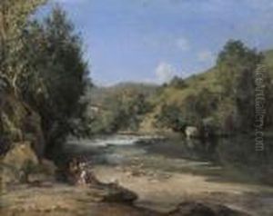 Repos Au Bord De La Riviere by Gustave Colin