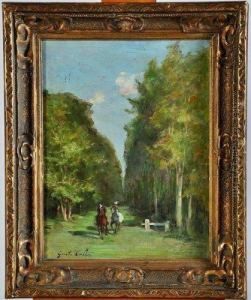deux Cavaliers Dans Une Allee Forestiere by Gustave Colin