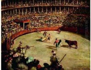 Corrida Dans Les Arenes De St Sebastien by Gustave Colin