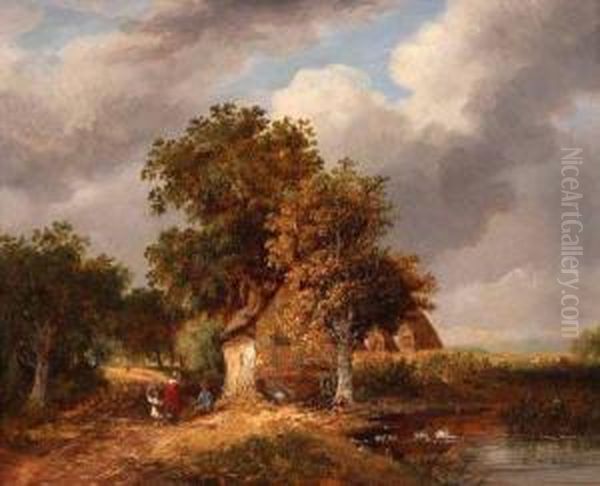 Country Landscape With Figures By A Cottage - view 1