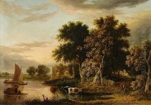 A River Landscape With Figures And Cattle Nearsmall Craft