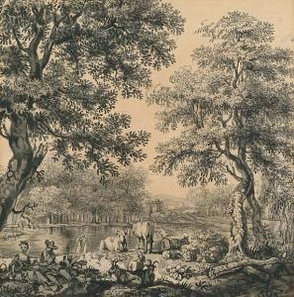 Figures By A Lake - view 1