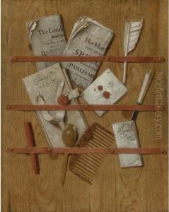 Trompe L'oeil Still Life Of A Letter Rack by Edwart Collier