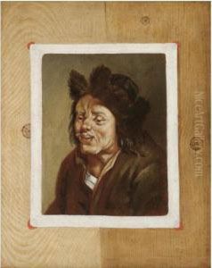 A Trompe L'oeil Of A Painting Of A Peasant Fixed To A Wooden Board