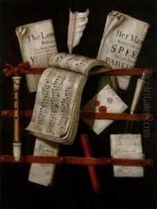 Trompe L'oeil Of A Letter Rack With Paper