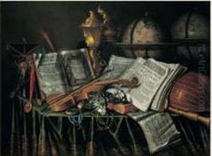 Nature Morte Aux Globes 
Terrestres Et Celestes, Instruments De Musique Et Pieces D'orfevrerie