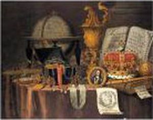 An Allegory Of Wealth And
Temporal Power: A Vanitas Still Life Of Court Jewels In A Casket, A
Globe, Sword, And A Miniature Portrait Of Charles I, All Resting On A
Cloth-covered Table An Allegory Of Wealth And
Temporal Power: A Vanitas Still Life Of Court Jewels In A Casket, A
Globe, Sword, And A Miniature Portrait Of Charles I, All Resting On A
Cloth-covered Table