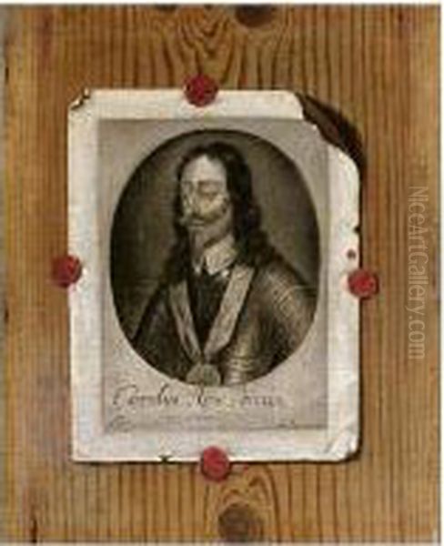 A Trompe L'oeil With An Engraving Of Charles I Attached To A Panel - view 1