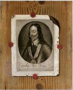 A Trompe L'oeil With An Engraving Of Charles I Attached To A Panel by Edwart Collier