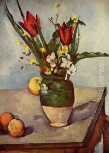 Still life, tulips and apples by Paul Cezanne