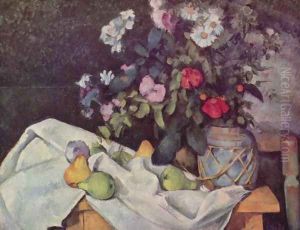 Still life with flowers and fruits by Paul Cezanne