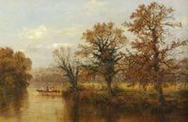 Arthur Bevan Collier . Picnicking In The Rowboat, Signed And Dated 1897 On Reverse - view 1