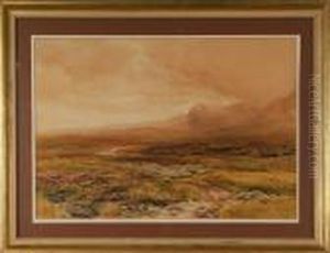 Valley With Mountains Of Scotland, Signerad O Daterad T Collier 1873 by Thomas Collier