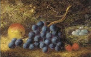 Grapes, An Apple, Strawberries And A Bird's Nest On A Mossy Bank by Thomas Collier