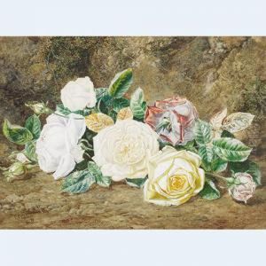 Roses On A Mossy Bank by Thomas Collier