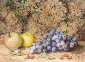 Still Life Of Apples And Grapes; Still Life Of Plums by Thomas Collier