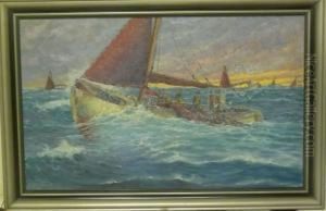 Bat Pa Stormigt Hav. by Alfred Collin