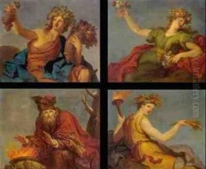 Allegory Of The Four Seasons: A Set Of Four Paintings by Hyacinthe Collin de Vermont