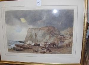 Beached Fishing Vessels, Figures And Carts On The Shore, 1852 Beached Fishing Vessels, Figures And Carts On The Shore, 1852