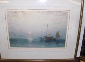 Fishing Boats At Sunset by William Collingwood Smith