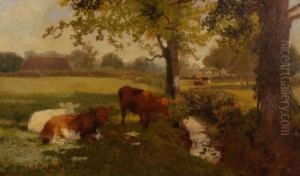 Cattle On River Bank by Charles Collins