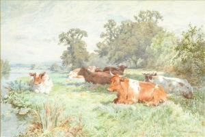 Cattle Restingby The Riverside by Charles Ii Collins