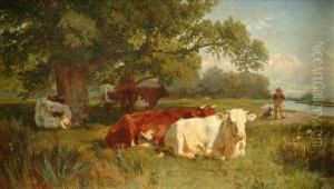 Cattle Restingbeneath A Tree, Beside A River by Charles Ii Collins