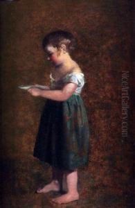 Laid To Panel Young Girl With Bowl Of Milk by William Collins