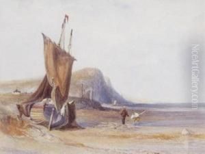 Fishermen On The Shore Near Hastings by William Collins