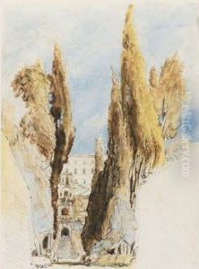 Cypresses At The Villa D'este, Tivoli by William Collins