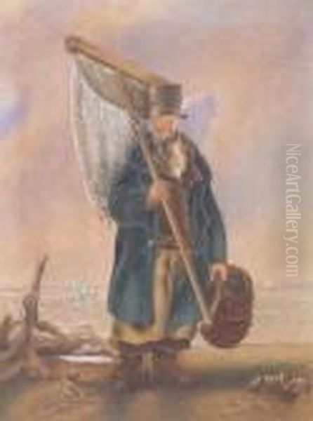 A Fishergirl With Her Net On The Shore - view 1