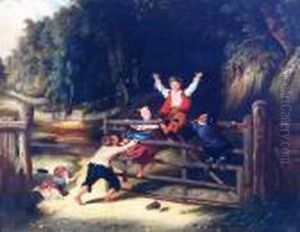 Children Playing On A Gate by William Collins