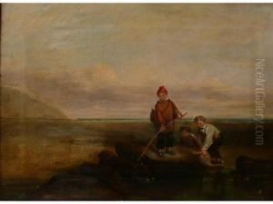 Boys Fishing In A Rock Pool by William Collins
