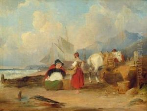 Beach Scene With Horses And Fisher Women